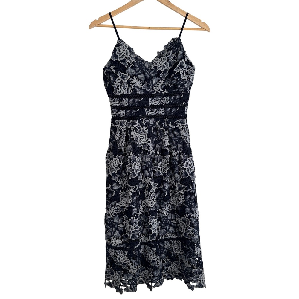 Anthropologie Eri + Ali Floral Lace Cutout Midi Dress Women XS Feminine Romantic